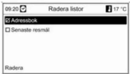 09:20 Radera listor 17 °C Adressbok Senaste resmål Radera