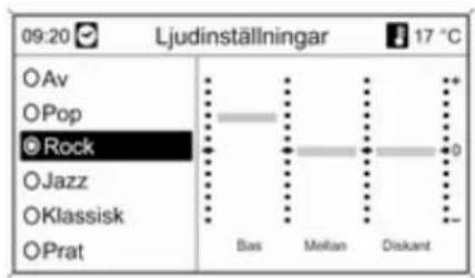09:20 Ljudinställningar 17 °C OAv OPop Rock Jazz Klassisk OPrat Bas Mellan Diskant