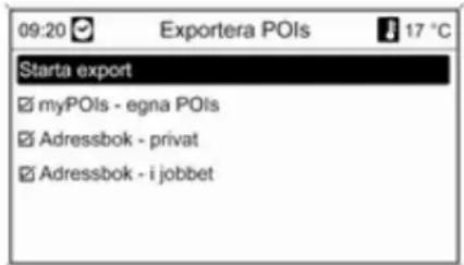 09:20 Exportera POIs 17 °C Starta export ✓ myPOIs - egna POIs ✓ Adressbok - privat ✓ Adressbok - i jobbet