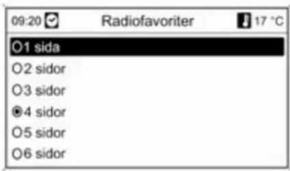 09:20 Radiofavoriter 17 °C O1 sida O2 sidor O3 sidor @4 sidor O5 sidor O6 sidor