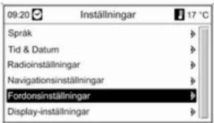 09:20 Installningar 17 °C Språk Tid & Datum Radioinställningar Navigationsinställningar Fordonsinställningar Display-inställningar