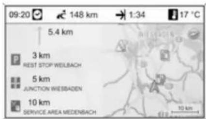 09:20 148 km 1:34 17 °C 5.4 km 3 km REST STOP WEISBACH 5 km JUNCTION WIESBADEN 10 km SERVICE AREA MEDENBACH