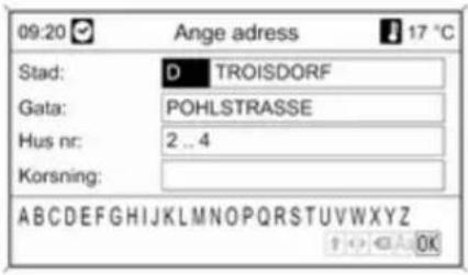 09:20 ✓ Ange adress 17 °C Stad: D TROISDORF Gata: POHLSTRASSE Hus nr: 2 .. 4 Korsning: ABCDEFGHIJKLMNOPQRSTUVWXYZ OK
