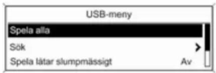USB-meny Spela alla Sök Spela lätar slumpmässigt Av