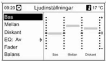 09:20 Ljudinställningar 17 °C Bas Mellan Diskant EQ: Av Fader Balans Bas Mellan Diskant