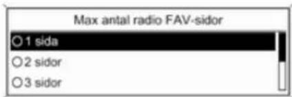 Max antal radio FAV-sidor ○ 1 sida ○ 2 sidor ○ 3 sidor