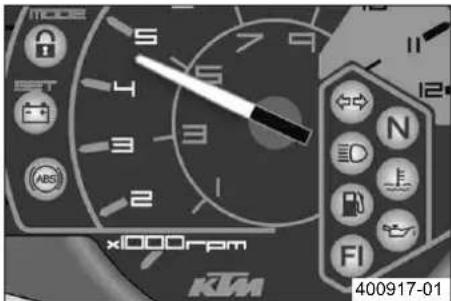 MODE 5 7 9 SET 4 3 3 1 ABS 2 x1000rpm KTM N D S F1 400917-01