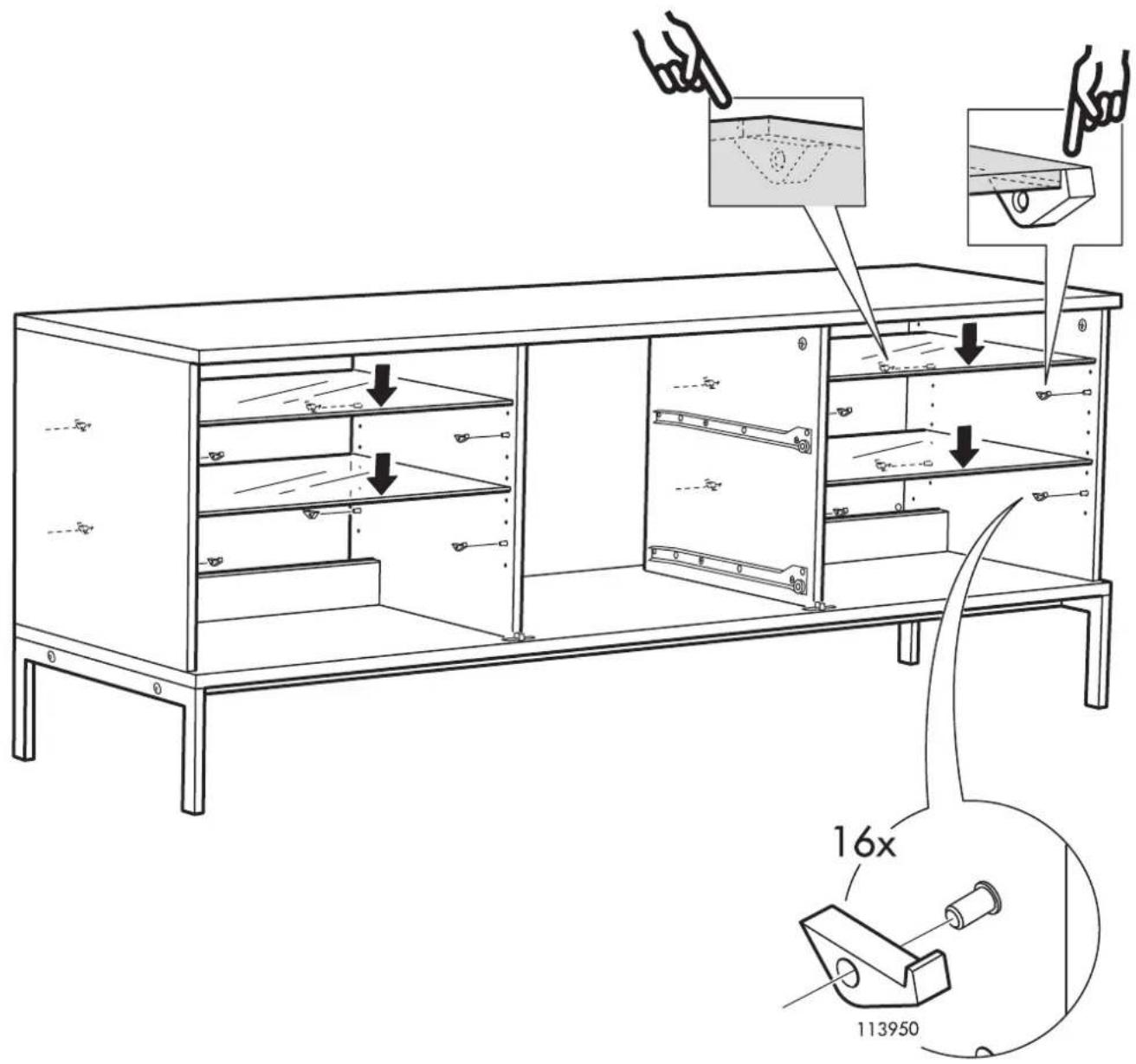 Technical diagram of a mechanical assembly with labeled components and dimensions, including a 16x ratio indicator.
