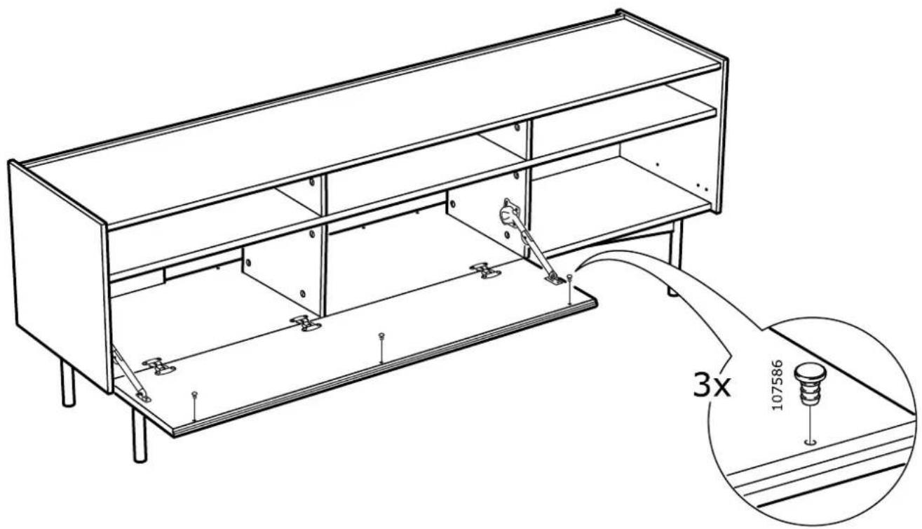Technical diagram of a cabinet with labeled components and a magnified inset showing a 3x ratio between two parts.