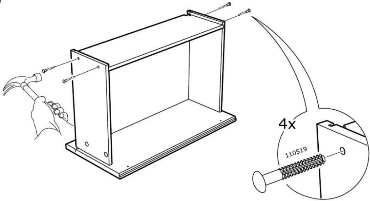 Technical diagram showing a hammer and nail assembly with a magnified inset highlighting a 4x ratio of 110519 between two components.
