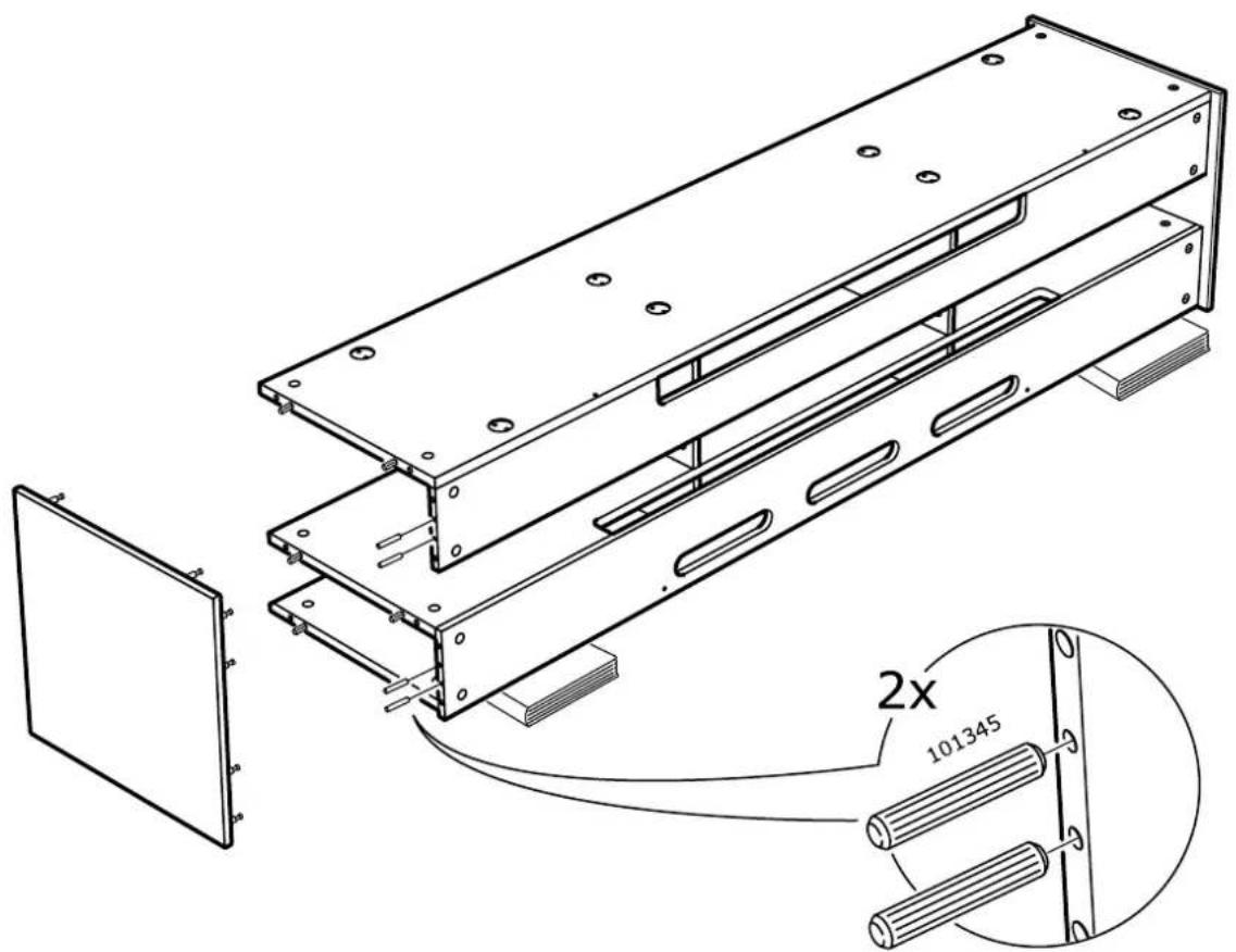 Technical diagram of a multi-panel electronic device with labeled components and dimensions