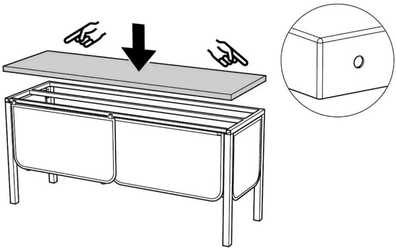 Diagram illustrating a folding or retraction process with labeled components and an inset close-up of the component detail.
