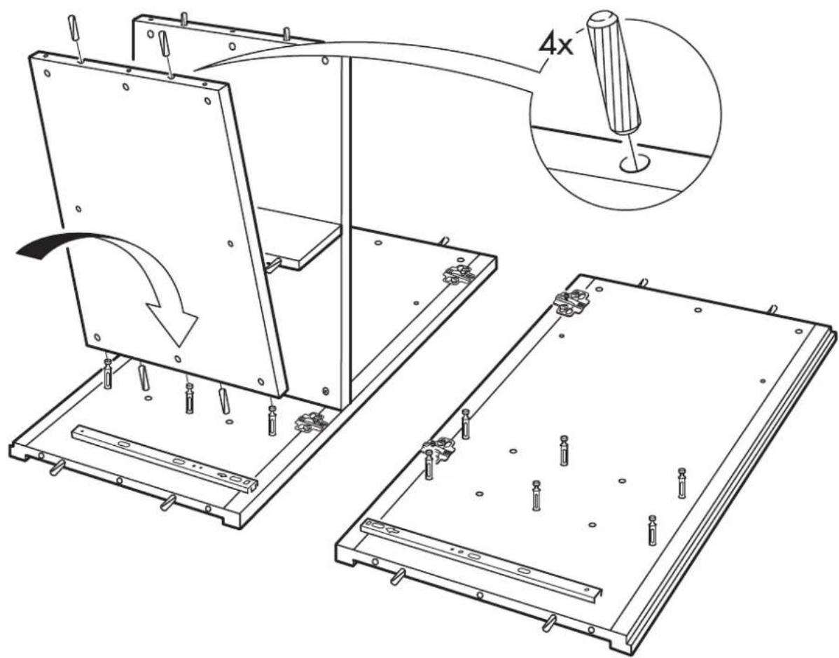 Technical diagram showing assembly of a mechanical device with 4x magnified detail and labeled components