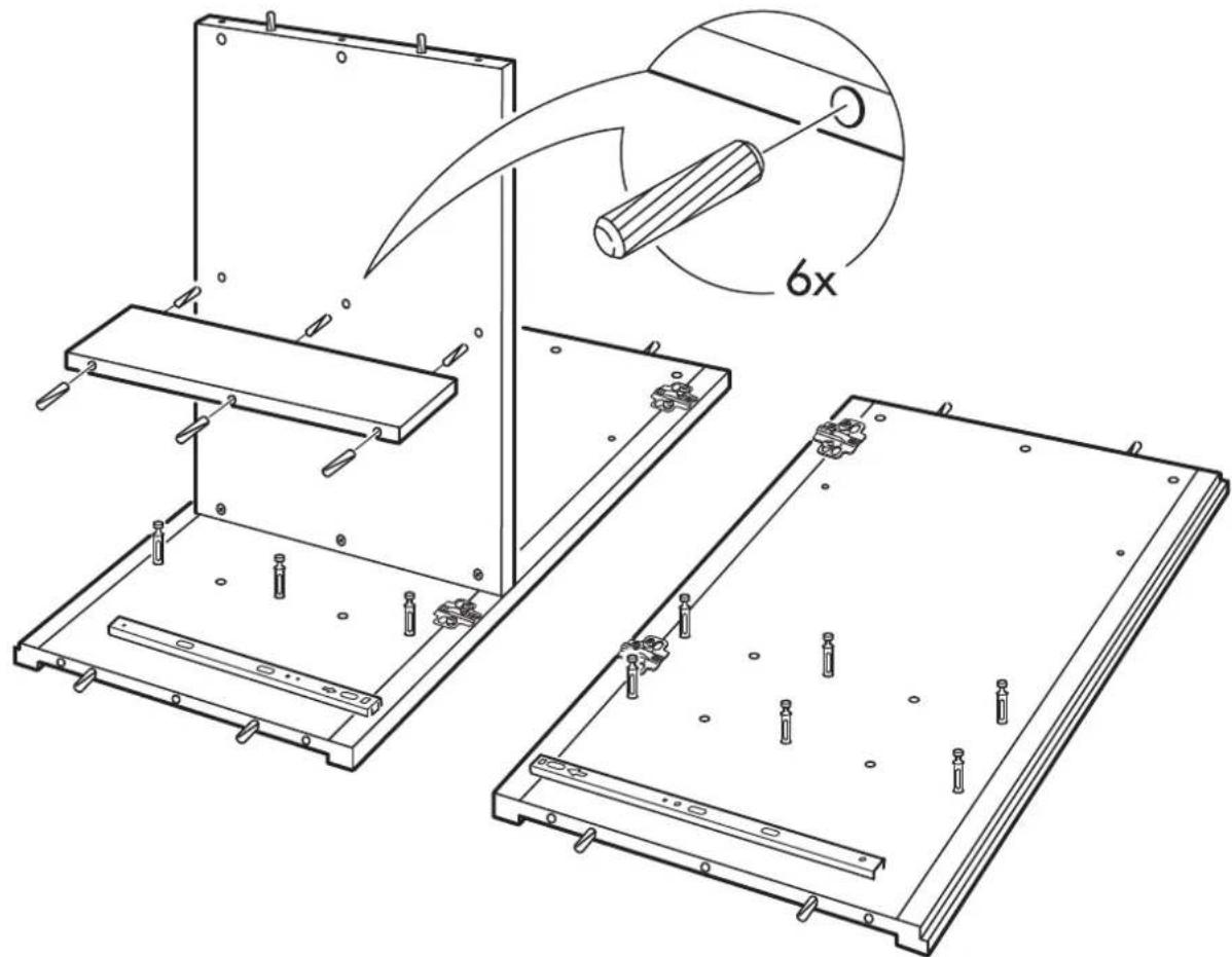 Technical diagram showing assembly steps with labeled components and a 6x magnified view of a cylindrical component being inserted.