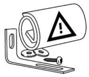 Safety warning symbol for a cylindrical device with warning triangle and screw base, indicating hazard or failure.