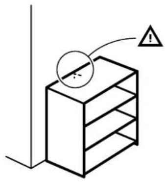 Diagram showing a 3D box with a diagonal line and an exclamation mark, likely indicating a warning or hazard.