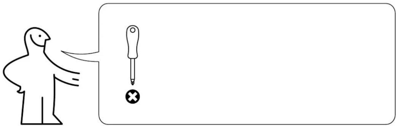 Diagram showing a person pointing at a screwdriver with a cross symbol, likely illustrating a medical or diagnostic concept.