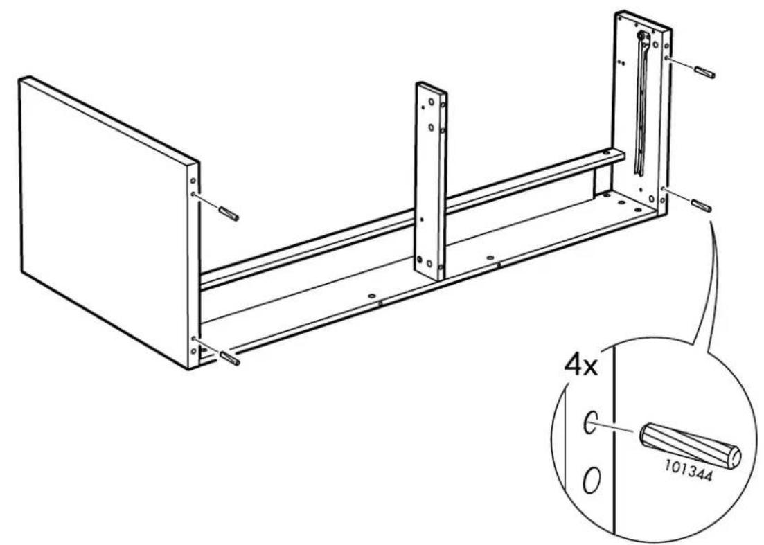 Technical diagram of a structural frame assembly with an inset showing a 4x magnified view of a cylindrical component labeled '101344'.