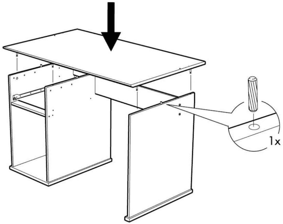 Technical diagram showing a 3D mechanical assembly with an arrow indicating downward force and a 1x ratio label pointing to a cylindrical component.