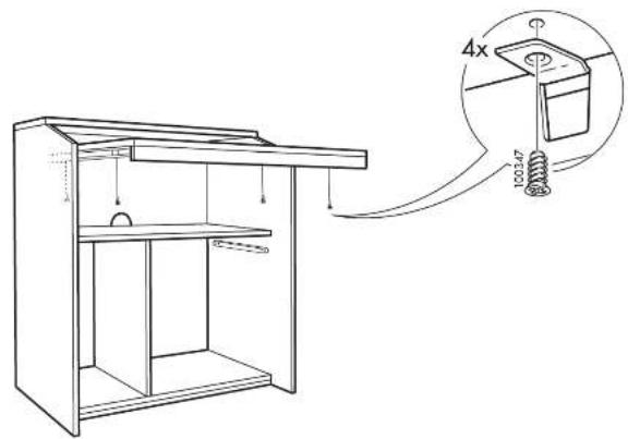 Technical diagram of a mechanical device with labeled components and a magnified inset showing a 4x magnified view of a spring attached to a base.