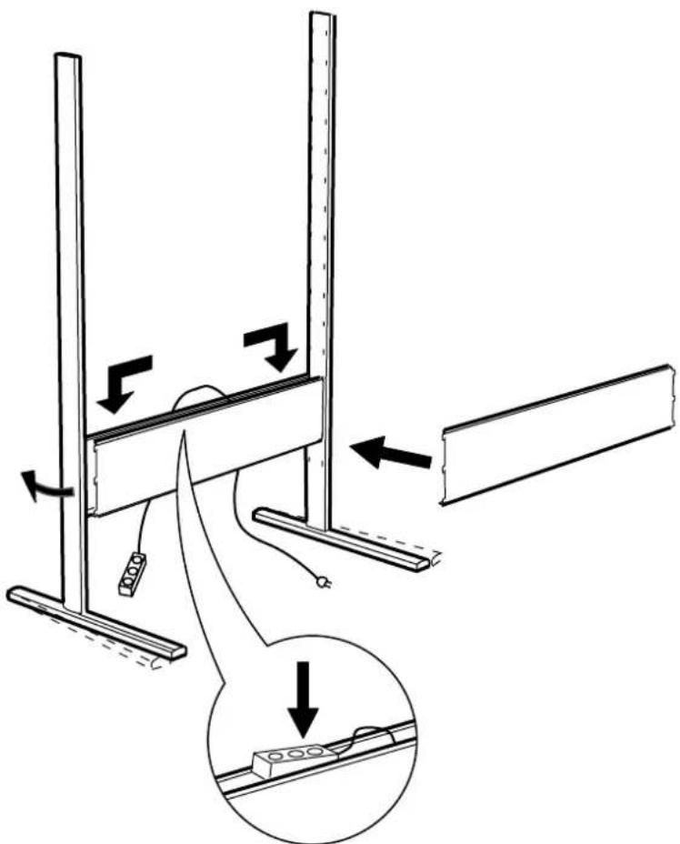 Technical diagram illustrating a mechanical assembly with labeled components and directional arrows indicating motion or force.