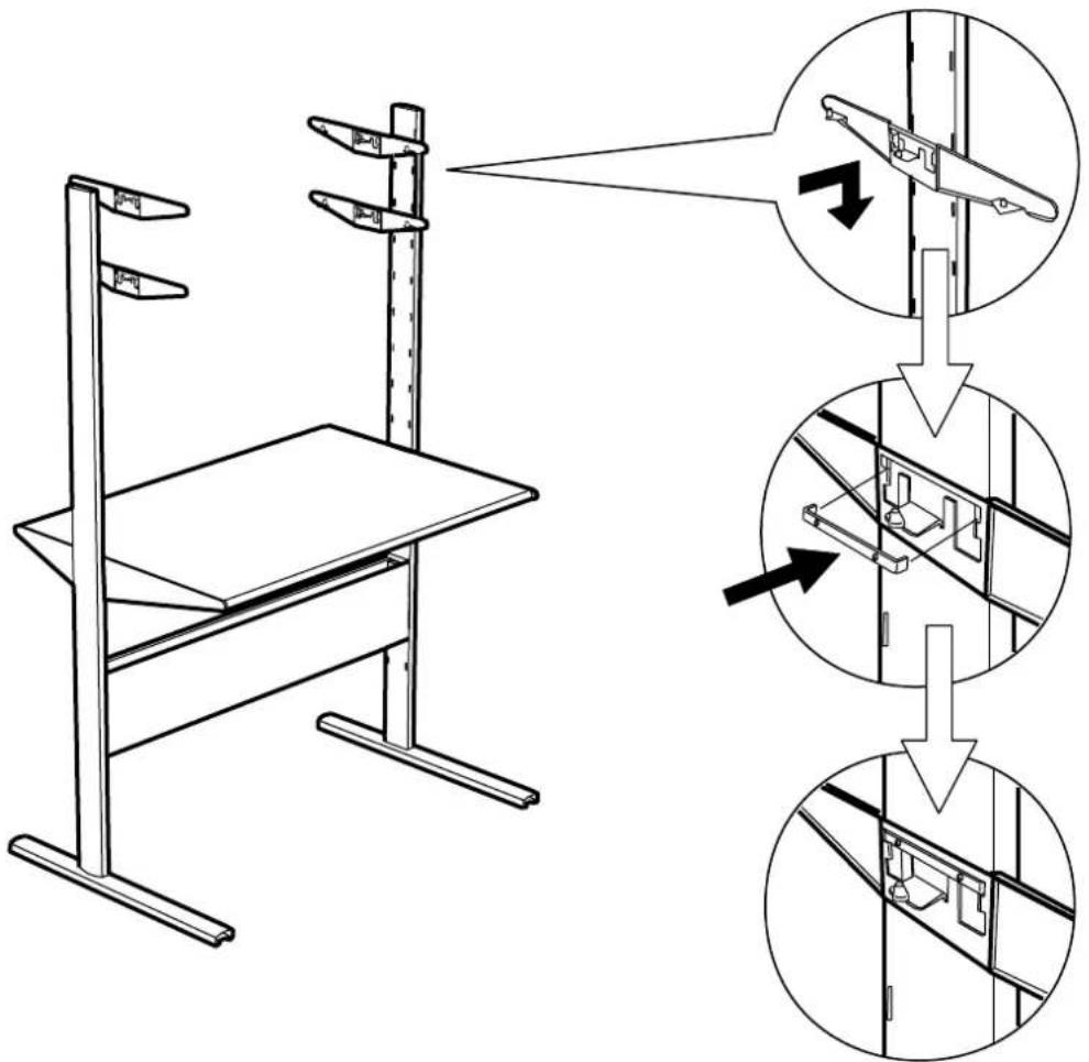 Technical diagram showing a mechanical setup with labeled components and directional arrows indicating assembly or movement steps.