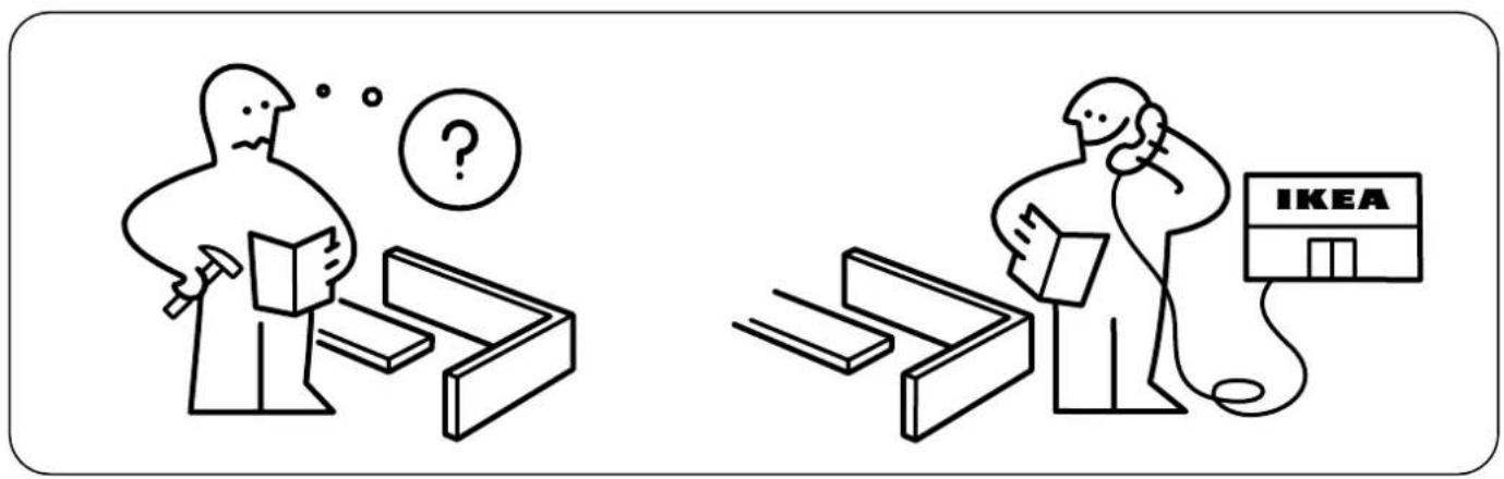 Illustration comparing two scenes: one showing a person with a thought bubble and question mark, the other showing a person with a IKEA store and phone.