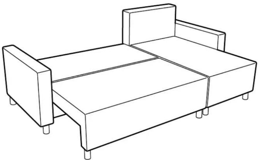 Line drawing of a simple wooden sofa with two side legs and a backrest (no text or symbols)