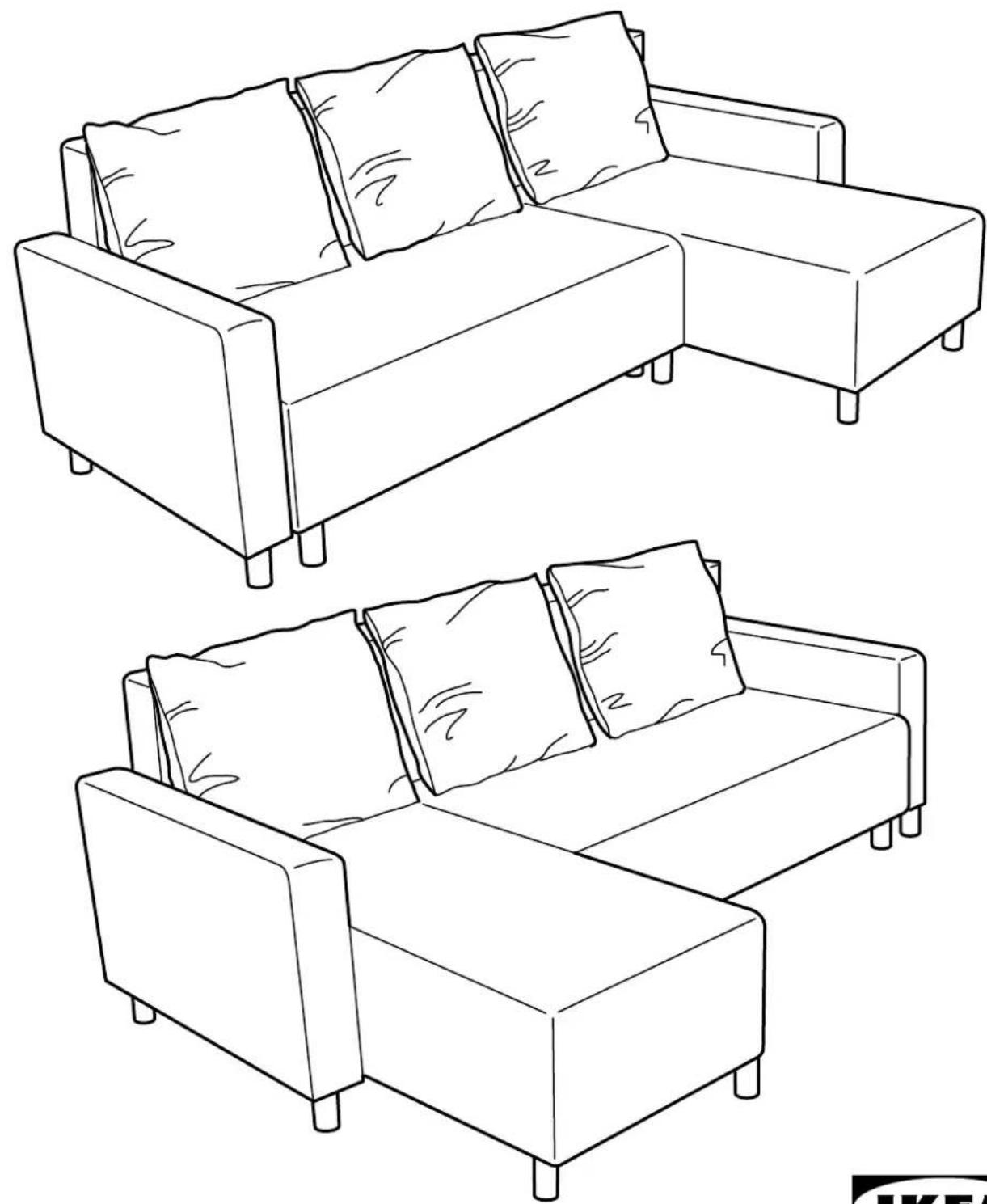 Line drawing of three different armchairs with pillows, shown from different angles (no text or symbols)