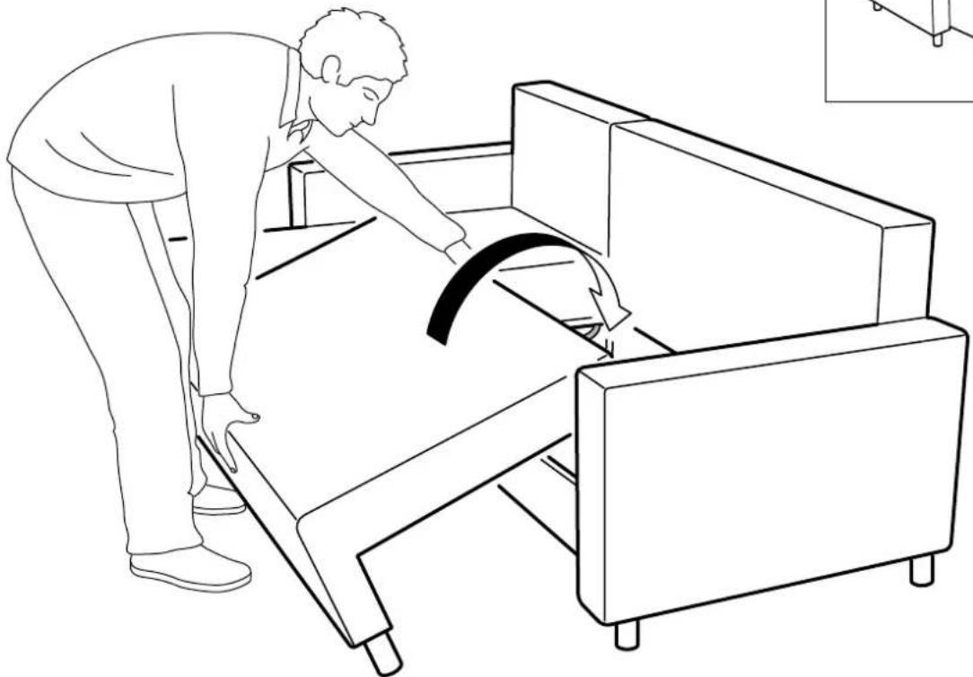 Line drawing of a person adjusting a mechanical component with an arrow indicating motion (no text or symbols)