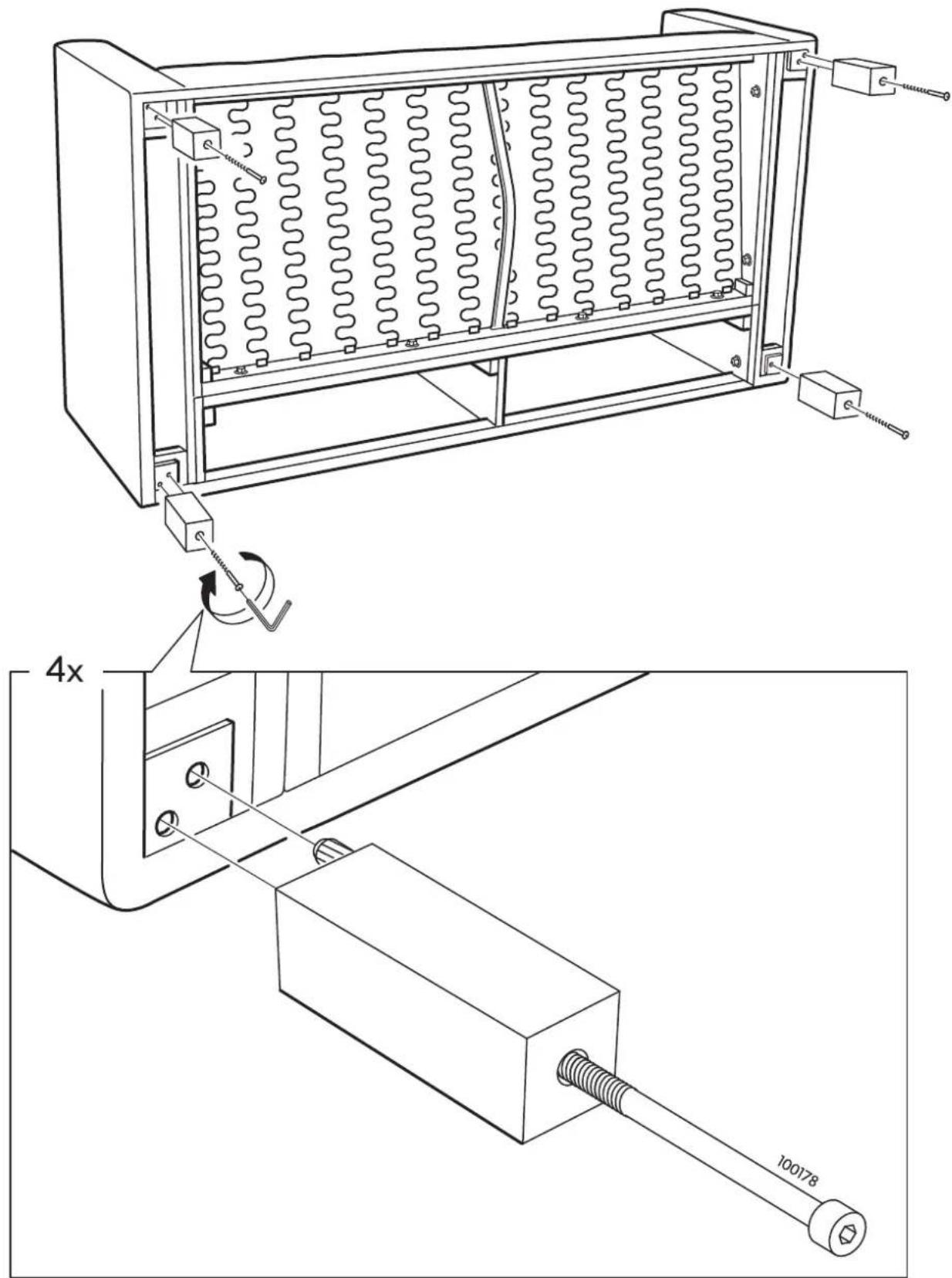 Technical diagram showing mechanical assembly with spring-loaded housing and a 4x scaling mechanism, including labeled components.