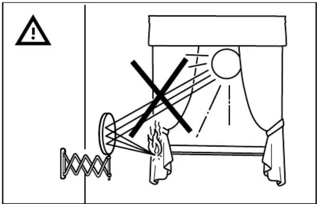 Diagram illustrating a mechanical or electrical hazard warning with a warning symbol and labeled components including a wheel, pulley, and fire.