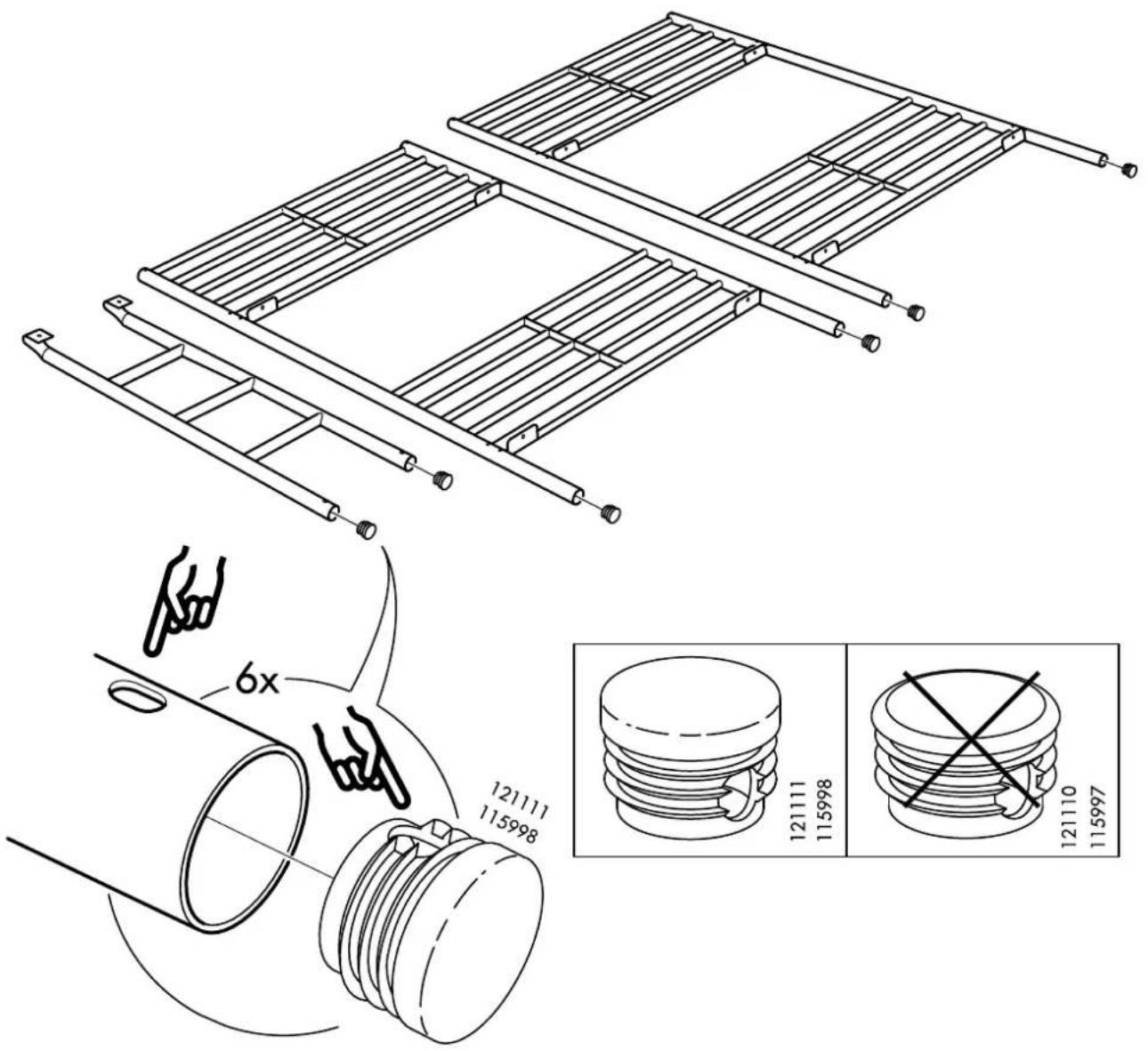 Technical diagram showing mechanical assembly with labeled parts and a magnified inset of a cylindrical component with cross-sectional details.