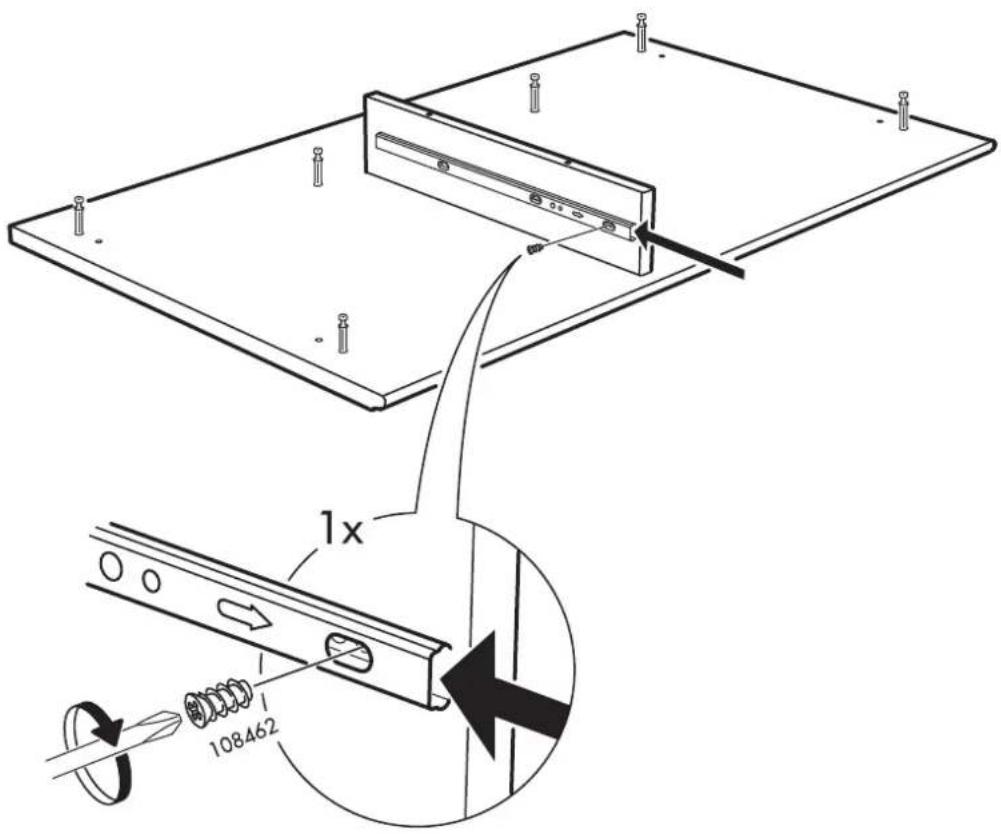 Technical diagram showing a mechanical assembly with labeled parts and a magnified view of a component being inserted into a housing.