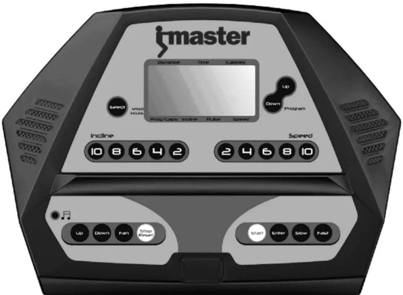 master Distance Time Calories Up Select SRAD NO. Down Program Prog/Laps Incline Pulse Speed Incline Speed 10 8 6 4 2 2 4 6 8 10 Up Down Fan Stop Reset Start Enter Slow Fast