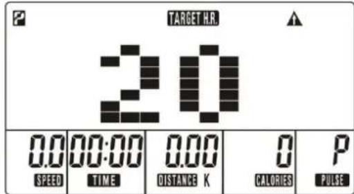 TARGET H.R. 20 0.00 SPEED 00:00 TIME 0.00 DISTANCE K 0 CALORIES P PULSE