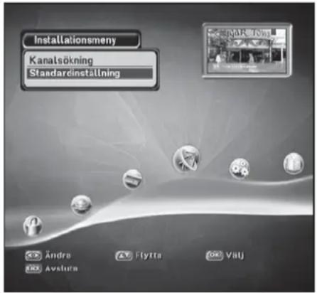 Installationsmeny Kanatsökning Standardinstallning Ändra Avstura Flytta Gx Välj