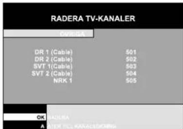 RADERA TV-KANALER CoverSA DR 1 (Cable) 501 DR 2 (Cable) 502 SVT 1 (Cable) 503 SVT 2 (Cable) 504 NRK 1 505 OK A ADORA A NEW TILL MANUFACTURING