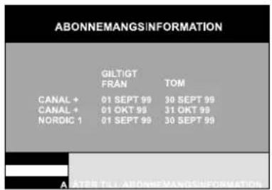 ABONNEMANGS INFORMATION GILTIGT FRAN TOM CANAL + 01 SEPT 99 30 SEPT 99 CANAL + 01 OKT 98 31 OKT 98 NORDIC 1 01 SEPT 98 30 SEPT 99 A. RATER TIL: ABONNEMANGS INFORMATION