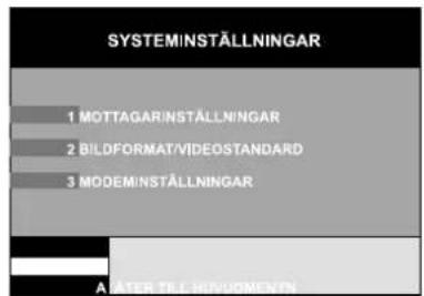 SYSTEMINSTALLINGAR 1 MOTTAGARINSTALLINGAR 2 BILDFORMAT/VIDEOSTANDARD 3 MODEMINSTALLINGAR A INTERESTE ENVIRONMENT