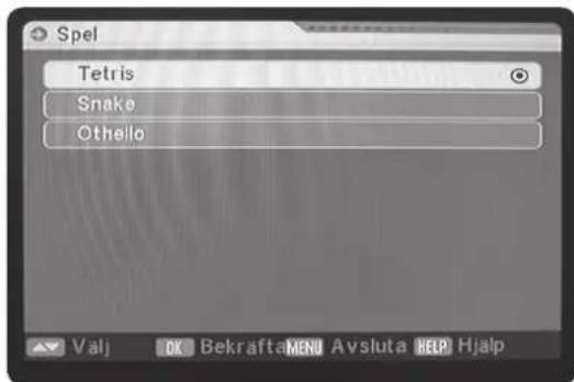 Spel Tetris Snake Othello Valj OK Bekrafta MENU Avsluta HELP Hjalp
