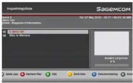 SAGEMCOM DT90 - Inspelningslista - 2