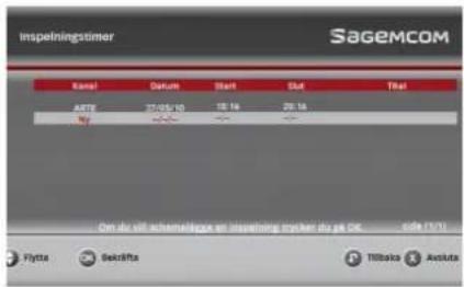 SAGEMCOM DT90 - Spela in program från menyn - 2
