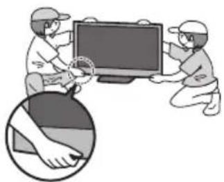 PANASONIC Viera TX-P55VT50Y - TV-apparaten är tung. Minst 2 personer bör hjälpas åt för att bära TV-apparaten. Stöd TV-apparaten enligt figuren för att den inte ska välta eller ramla. - 1