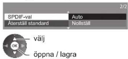 SPDIF-val Aterställ standard Auto Nollställ välj öppna / lagra