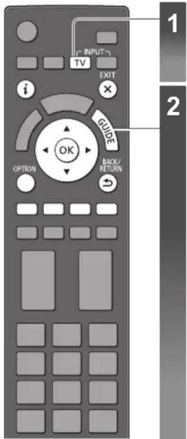 INPUT TV EXIT i GUIDE OK OPTION BACK/ RETURN 1 2