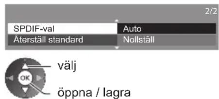SPDIF-val Aterställ standard Auto Nollställ välj öppna / lagra