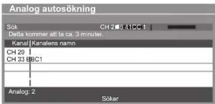 Analog autosökning Sök CH 2 B41CC 1 Delta kommer all ta ca. 3 minuter. Kanal | Kanalens namn CH 29 CH 33 BBC1 Analog: 2 Söker