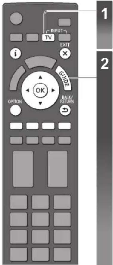 1 2 INPUT TV EXIT i GUIDE OK OPTION BACK/ RETURN