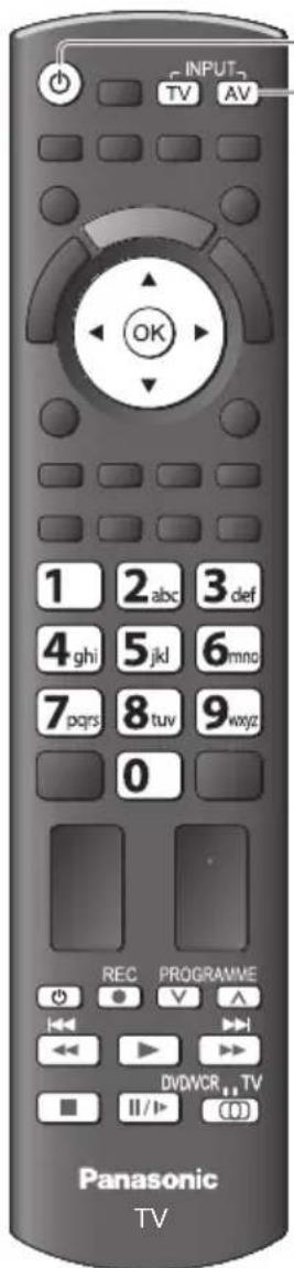 INPUT TV AV OK 1 2 abc 3 def 4 ghi 5 jkl 6 mno 7 pqrs 8 tuv 9 wxyz 0 REC PROGRAMME DVDVCR TV Panasonic TV